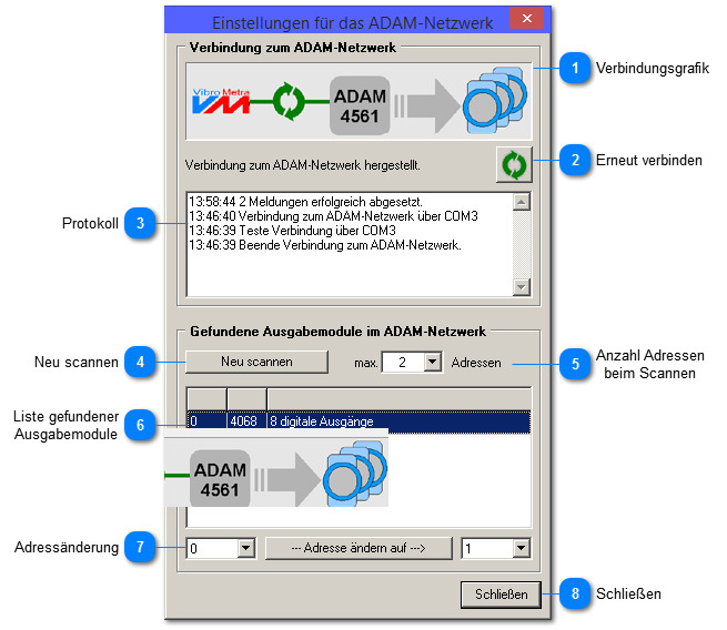 Angeschlossene Module erkennen und ggf. Adressen ändern