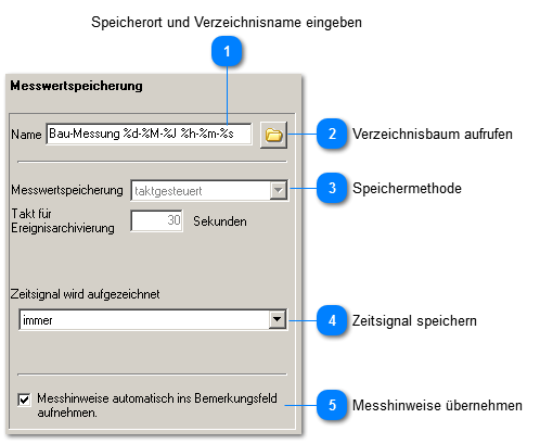 Einstellungen für die Messwertspeicherung