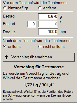 7. Testmasse für aktuellen Lauf