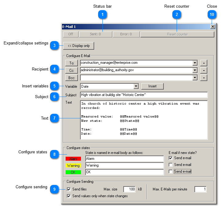 Configuration of an E-Mail annunciator